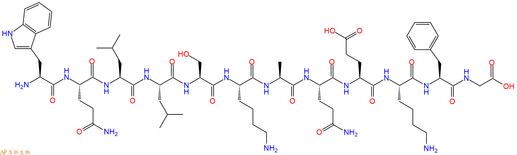 专肽生物产品H2N-Trp-Gln-Leu-Leu-Ser-Lys-Ala-Gln-Glu-Lys-Phe-Gly-OH