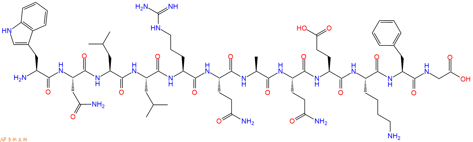 专肽生物产品H2N-Trp-Asn-Leu-Leu-Arg-Gln-Ala-Gln-Glu-Lys-Phe-Gly-OH
