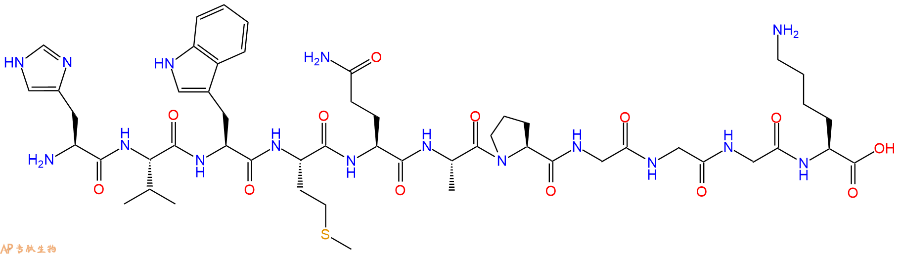 专肽生物产品H2N-His-Val-Trp-Met-Gln-Ala-Pro-Gly-Gly-Gly-Lys-OH