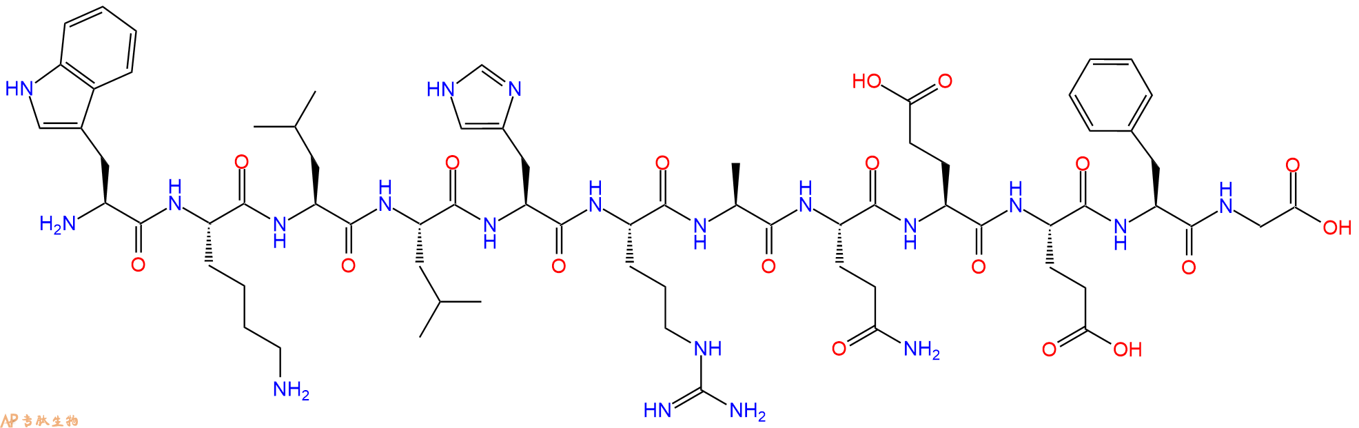 专肽生物产品H2N-Trp-Lys-Leu-Leu-His-Arg-Ala-Gln-Glu-Glu-Phe-Gly-OH