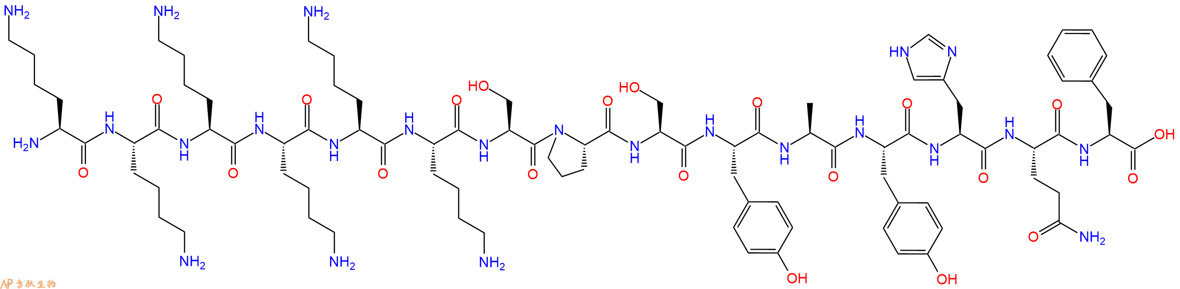 专肽生物产品H2N-Lys-Lys-Lys-Lys-Lys-Lys-Ser-Pro-Ser-Tyr-Ala-Tyr-His-Gln-Phe-OH