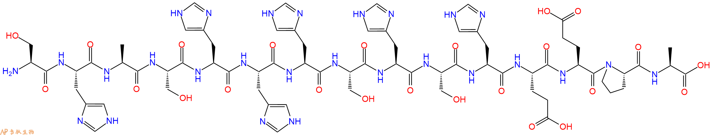专肽生物产品H2N-Ser-His-Ala-Ser-His-His-His-Ser-His-Ser-His-Glu-Glu-Pro-Ala-OH