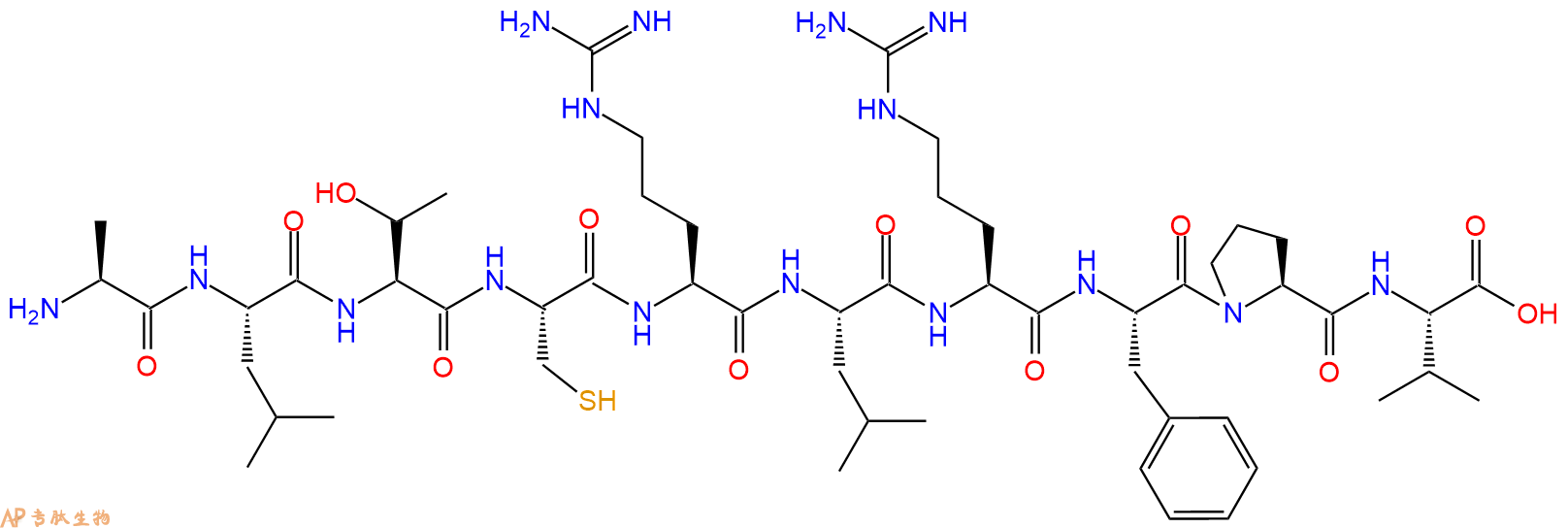 专肽生物产品H2N-Ala-Leu-Thr-Cys-Arg-Leu-Arg-Phe-Pro-Val-OH