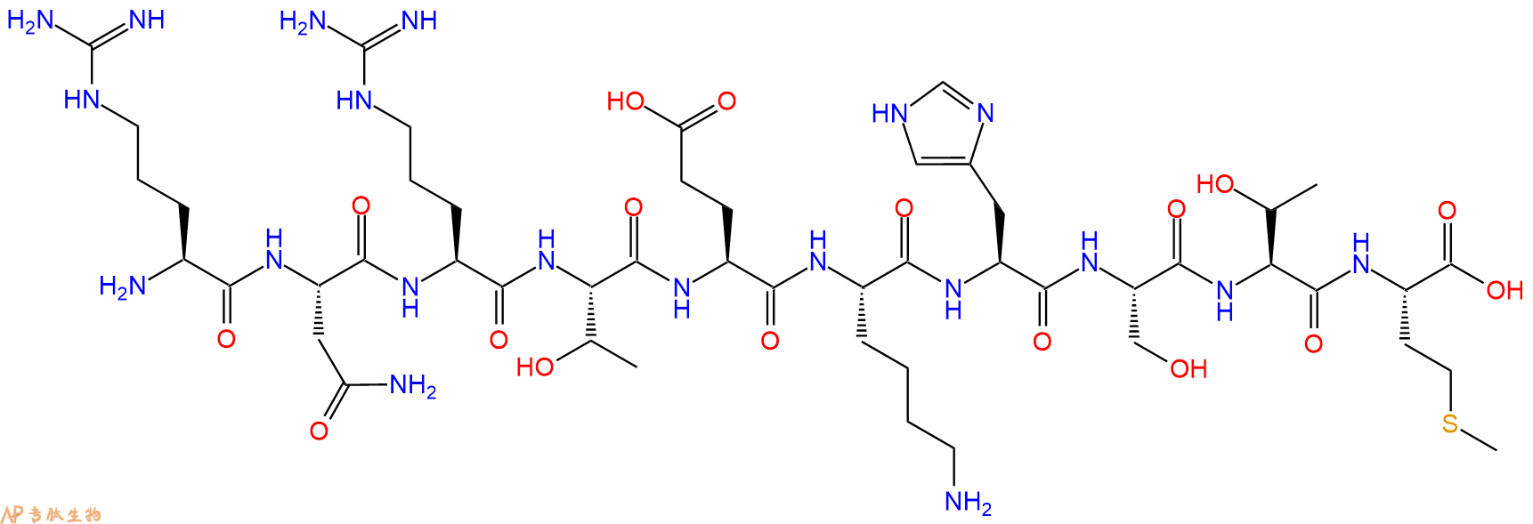 专肽生物产品H2N-Arg-Asn-Arg-Thr-Glu-Lys-His-Ser-Thr-Met-OH