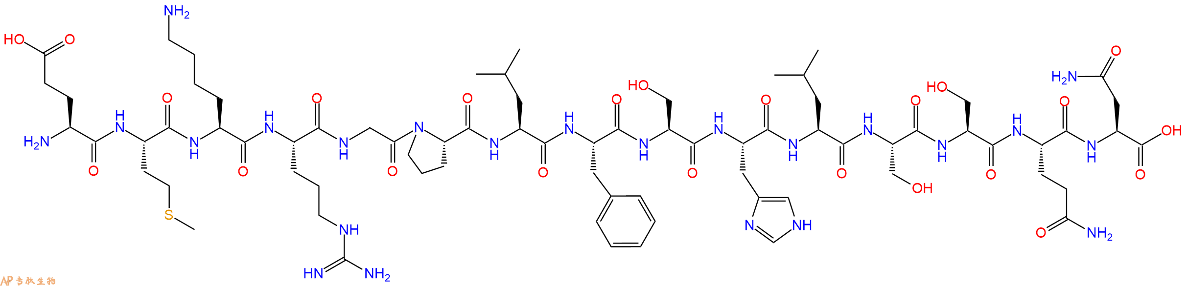 专肽生物产品H2N-Glu-Met-Lys-Arg-Gly-Pro-Leu-Phe-Ser-His-Leu-Ser-Ser-Gln-Asn-OH
