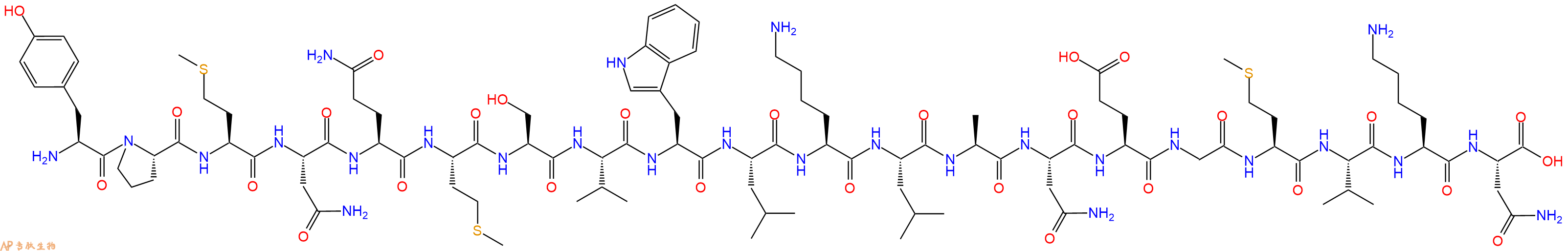 专肽生物产品H2N-Tyr-Pro-Met-Asn-Gln-Met-Ser-Val-Trp-Leu-Lys-Leu-Ala-Asn-Glu-Gly-Met-Val-Lys-Asn-OH