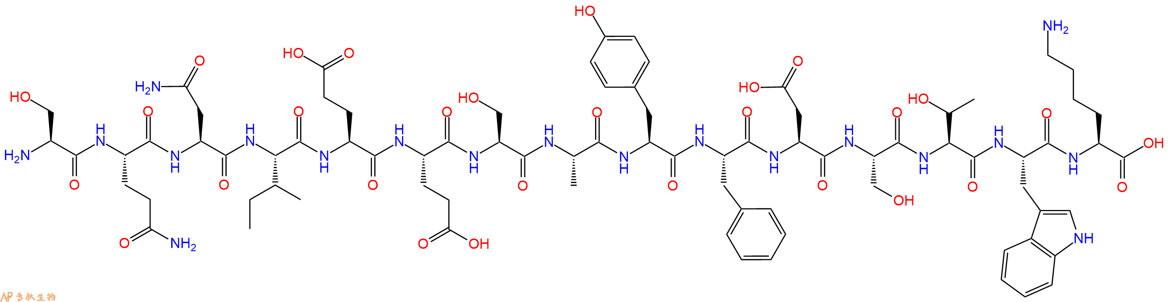 专肽生物产品H2N-Ser-Gln-Asn-Ile-Glu-Glu-Ser-Ala-Tyr-Phe-Asp-Ser-Thr-Trp-Lys-OH