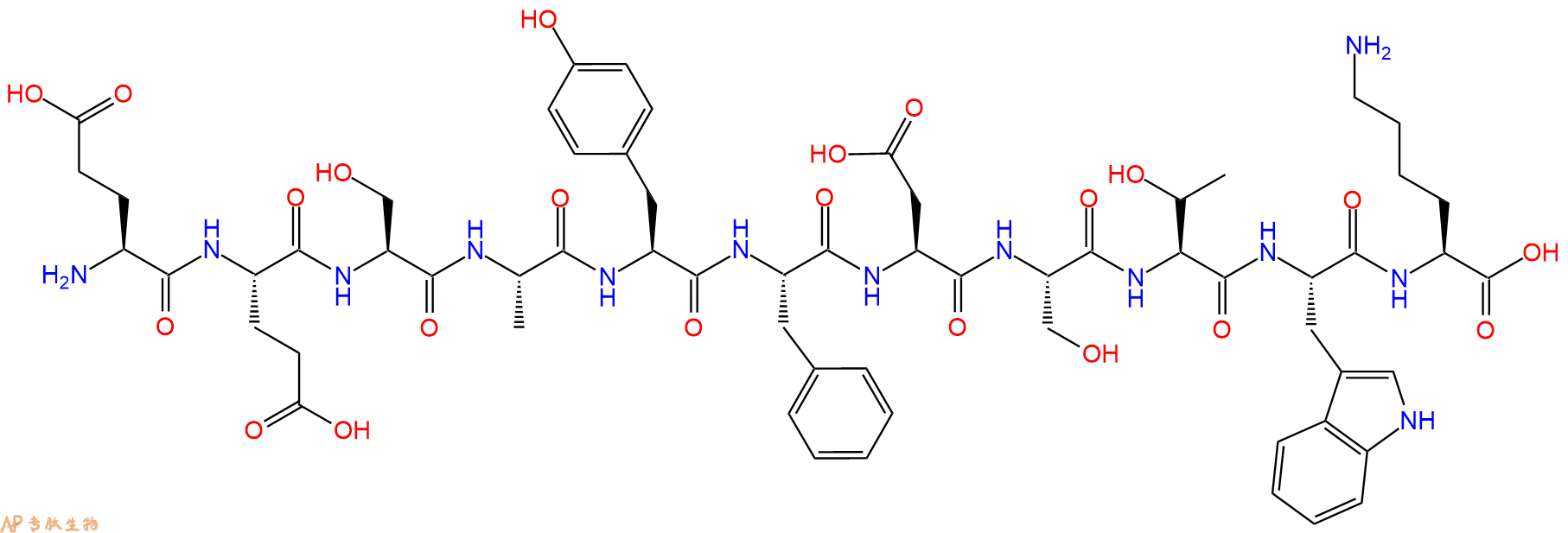 专肽生物产品H2N-Glu-Glu-Ser-Ala-Tyr-Phe-Asp-Ser-Thr-Trp-Lys-OH