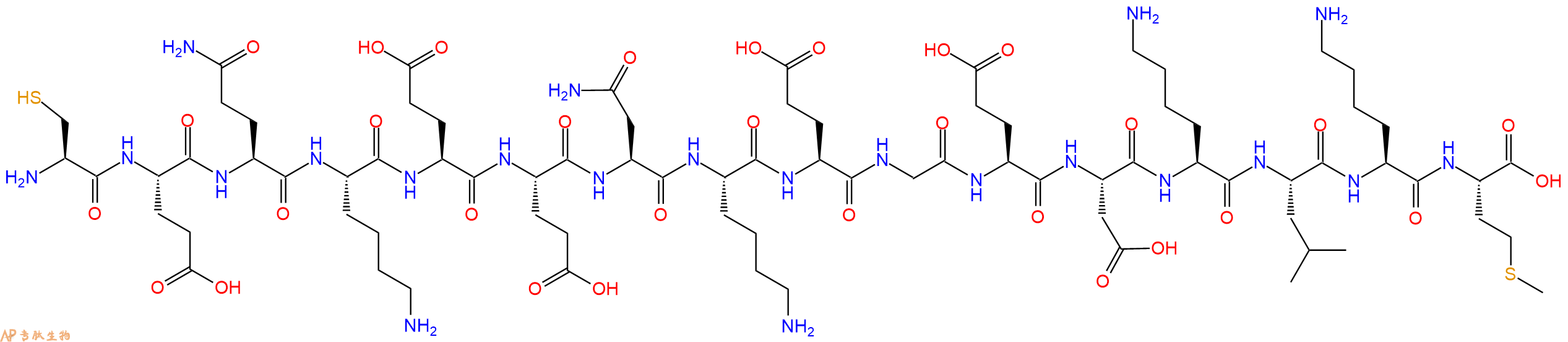 专肽生物产品H2N-Cys-Glu-Gln-Lys-Glu-Glu-Asn-Lys-Glu-Gly-Glu-Asp-Lys-Leu-Lys-Met-OH