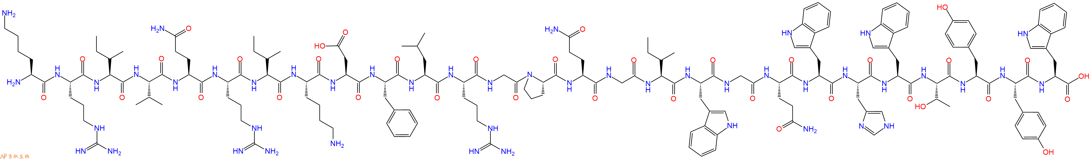 专肽生物产品H2N-Lys-Arg-Ile-Val-Gln-Arg-Ile-Lys-Asp-Phe-Leu-Arg-Gly-Pro-Gln-Gly-Ile-Trp-Gly-Gln-Trp-His-Trp-Thr-Tyr-Tyr-Trp-OH