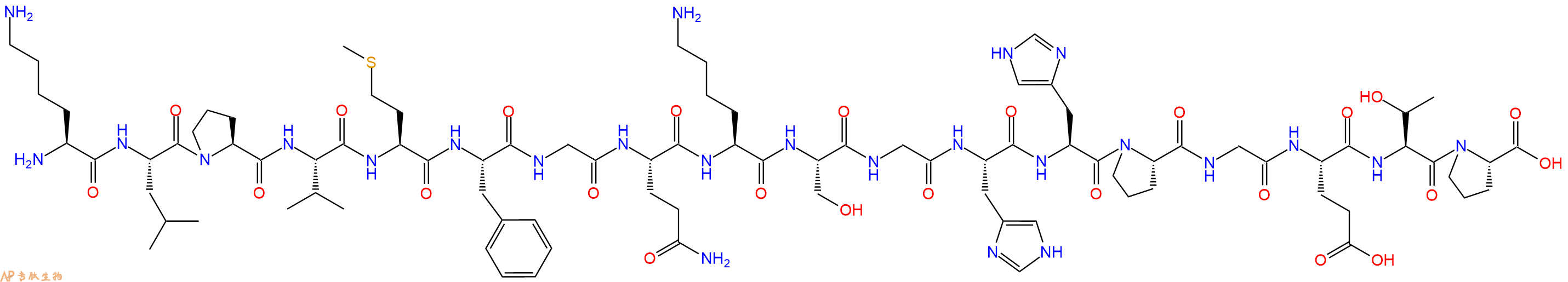 专肽生物产品H2N-Lys-Leu-Pro-Val-Met-Phe-Gly-Gln-Lys-Ser-Gly-His-His-Pro-Gly-Glu-Thr-Pro-OH