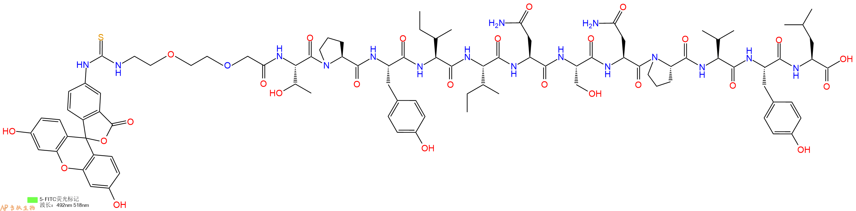 专肽生物产品5FITC-PEG2-Thr-Pro-Tyr-Ile-Ile-Asn-Ser-Asn-Pro-Val-Tyr-Leu