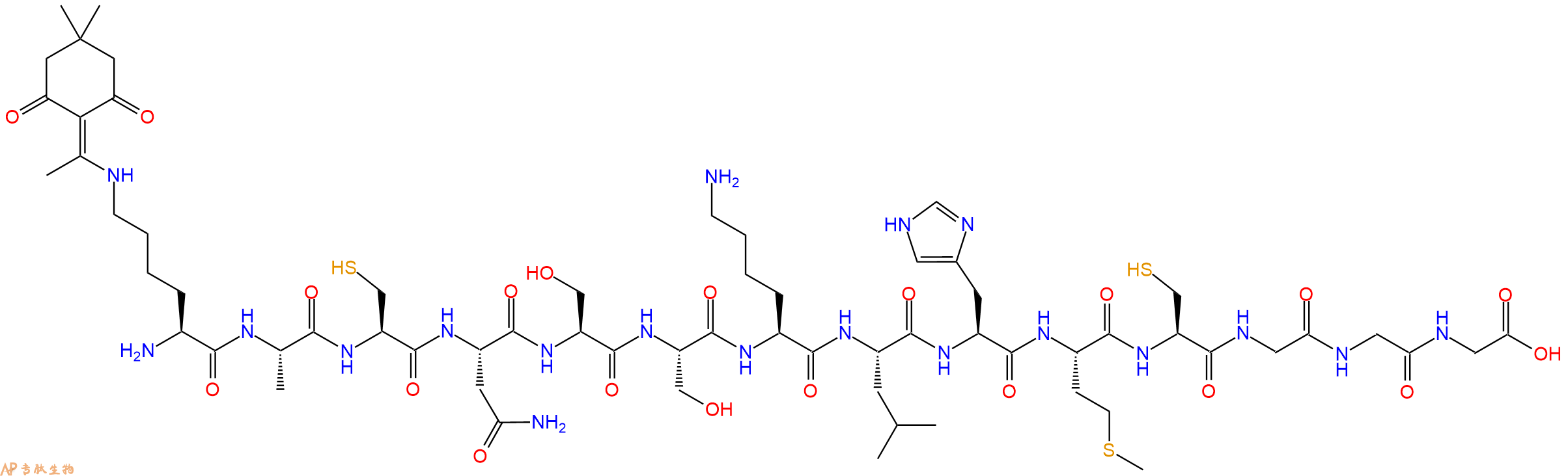 专肽生物产品H2N-Lys(Dde)-Ala-Cys-Asn-Ser-Ser-Lys-Leu-His-Met-Cys-Gly-Gly-Gly-OH