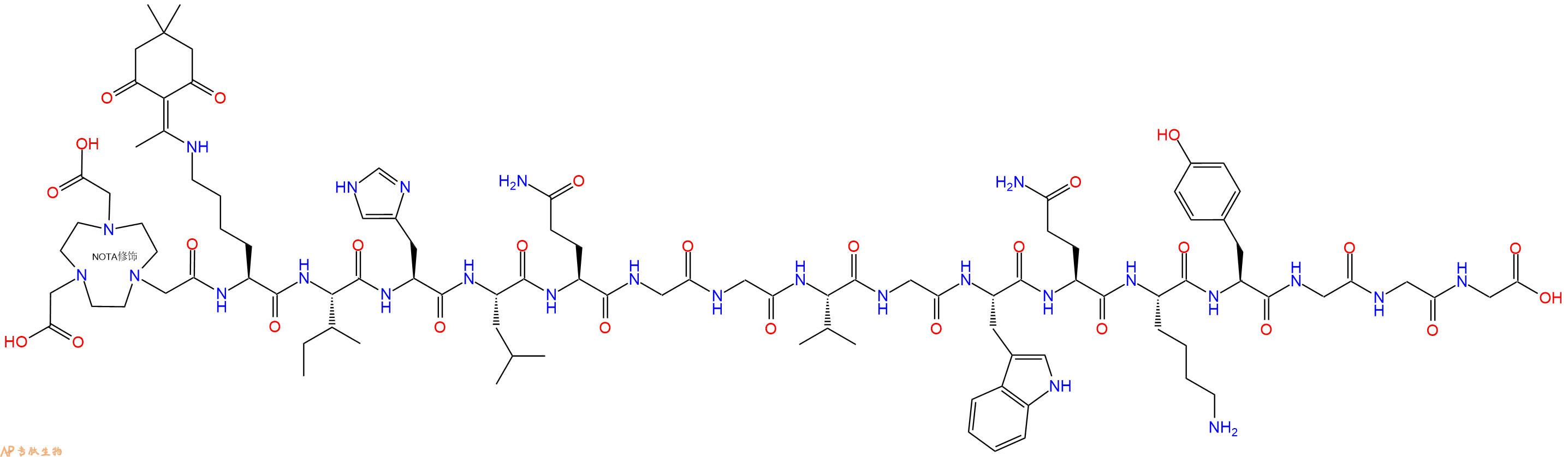 专肽生物产品NOTA-Lys(Dde)-Ile-His-Leu-Gln-Gly-Gly-Val-Gly-Trp-Gln-Lys-Tyr-Gly-Gly-Gly-OH