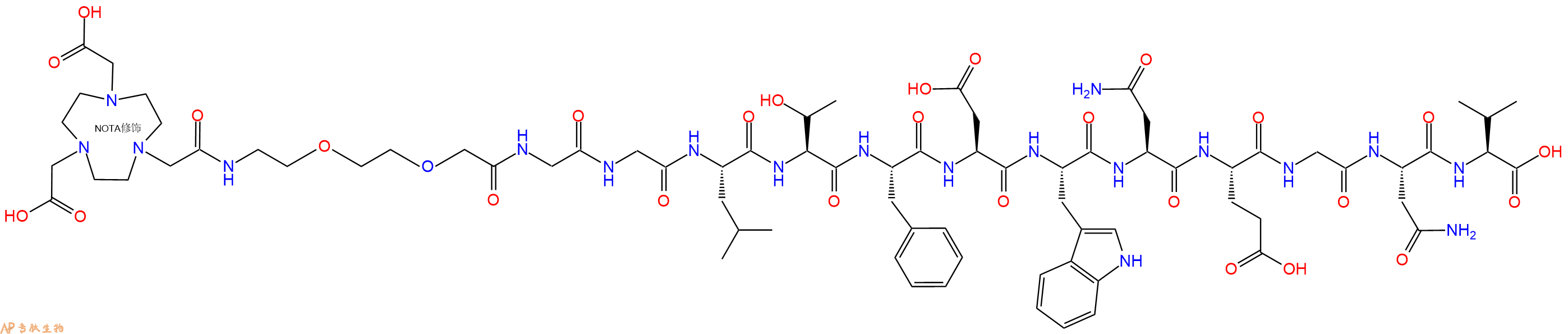 专肽生物产品NOTA-PEG2-Gly-Gly-Leu-Thr-Phe-Asp-Trp-Asn-Glu-Gly-Asn-Val