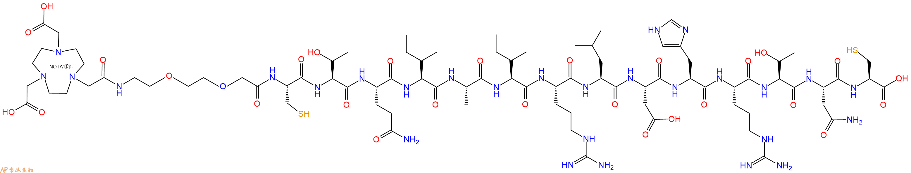 专肽生物产品NOTA-PEG2-Cys-Thr-Gln-Ile-Ala-Ile-Arg-Leu-Asp-His-Arg-Thr-Asn-Cys
