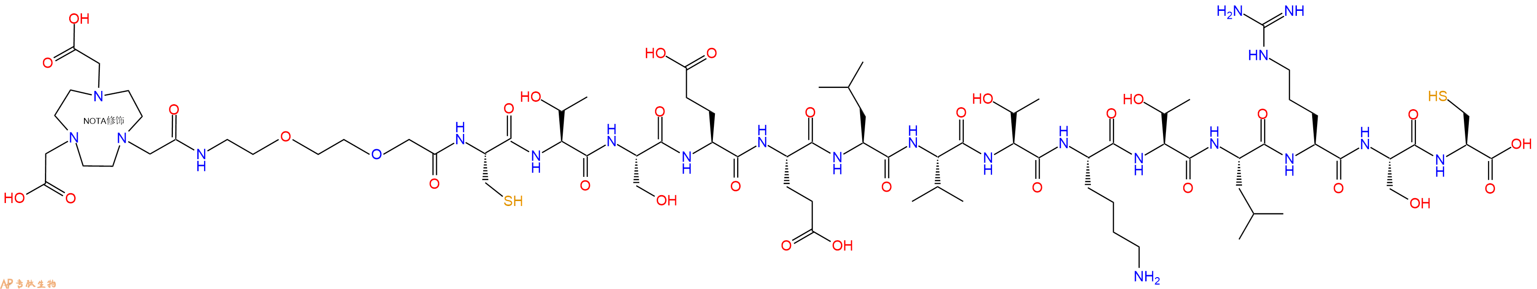专肽生物产品NOTA-PEG2-Cys-Thr-Ser-Glu-Glu-Leu-Val-Thr-Lys-Thr-Leu-Arg-Ser-Cys
