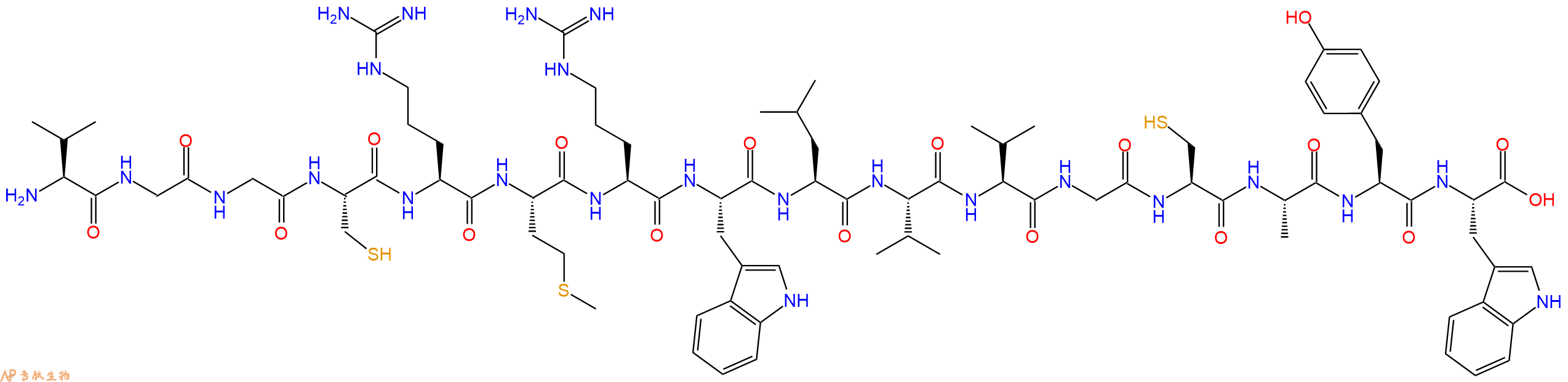 专肽生物产品H2N-Val-Gly-Gly-Cys-Arg-Met-Arg-Trp-Leu-Val-Val-Gly-Cys-Ala-Tyr-Trp-OH
