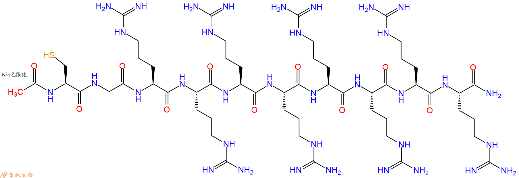 专肽生物产品Ac-Cys-Gly-Arg-Arg-Arg-Arg-Arg-Arg-Arg-Arg-CONH2