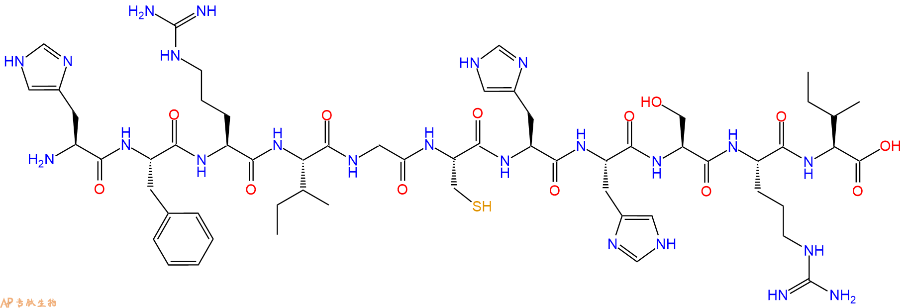 专肽生物产品H2N-His-Phe-Arg-Ile-Gly-Cys-His-His-Ser-Arg-Ile-OH