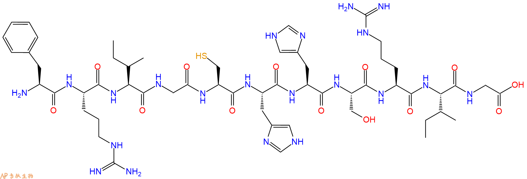 专肽生物产品H2N-Phe-Arg-Ile-Gly-Cys-His-His-Ser-Arg-Ile-Gly-OH