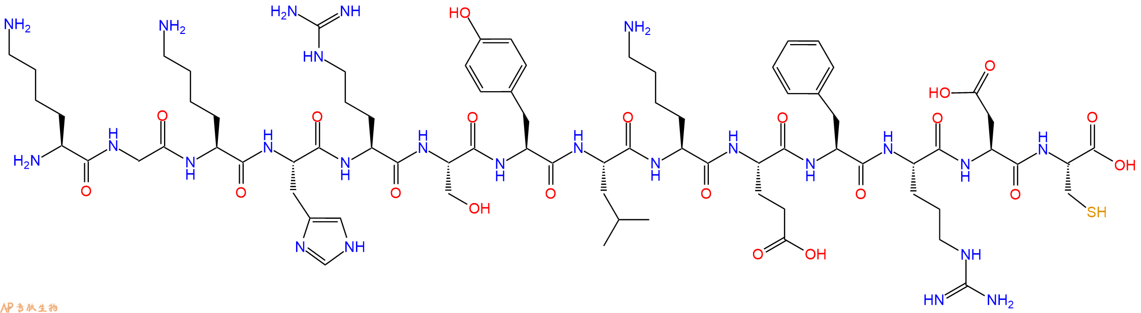 专肽生物产品H2N-Lys-Gly-Lys-His-Arg-Ser-Tyr-Leu-Lys-Glu-Phe-Arg-Asp-Cys-OH