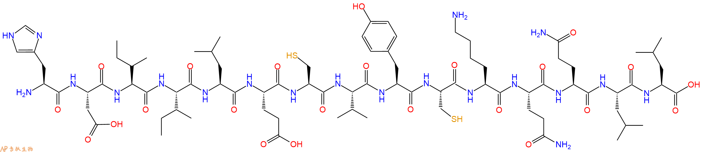专肽生物产品H2N-His-Asp-Ile-Ile-Leu-Glu-Cys-Val-Tyr-Cys-Lys-Gln-Gln-Leu-Leu-OH