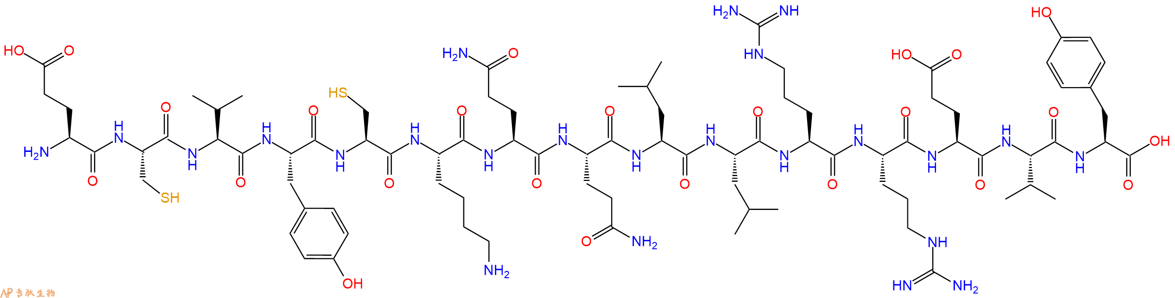 专肽生物产品H2N-Glu-Cys-Val-Tyr-Cys-Lys-Gln-Gln-Leu-Leu-Arg-Arg-Glu-Val-Tyr-OH