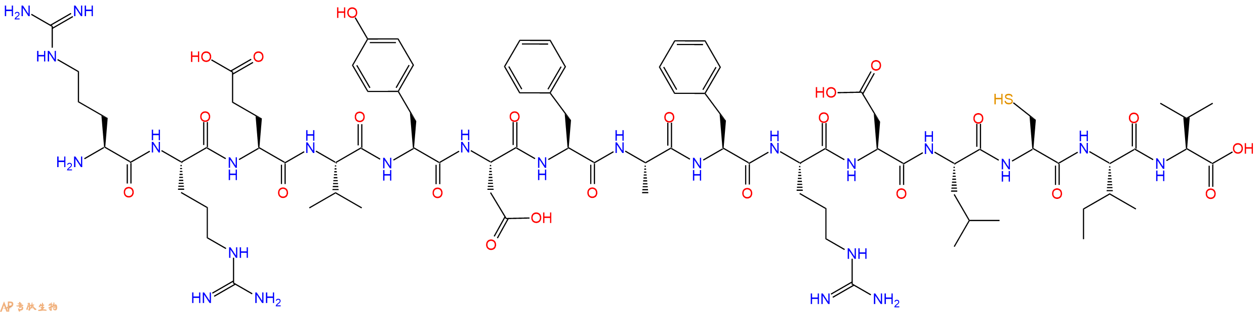 专肽生物产品H2N-Arg-Arg-Glu-Val-Tyr-Asp-Phe-Ala-Phe-Arg-Asp-Leu-Cys-Ile-Val-OH