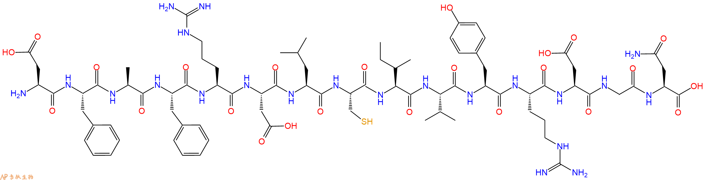 专肽生物产品H2N-Asp-Phe-Ala-Phe-Arg-Asp-Leu-Cys-Ile-Val-Tyr-Arg-Asp-Gly-Asn-OH