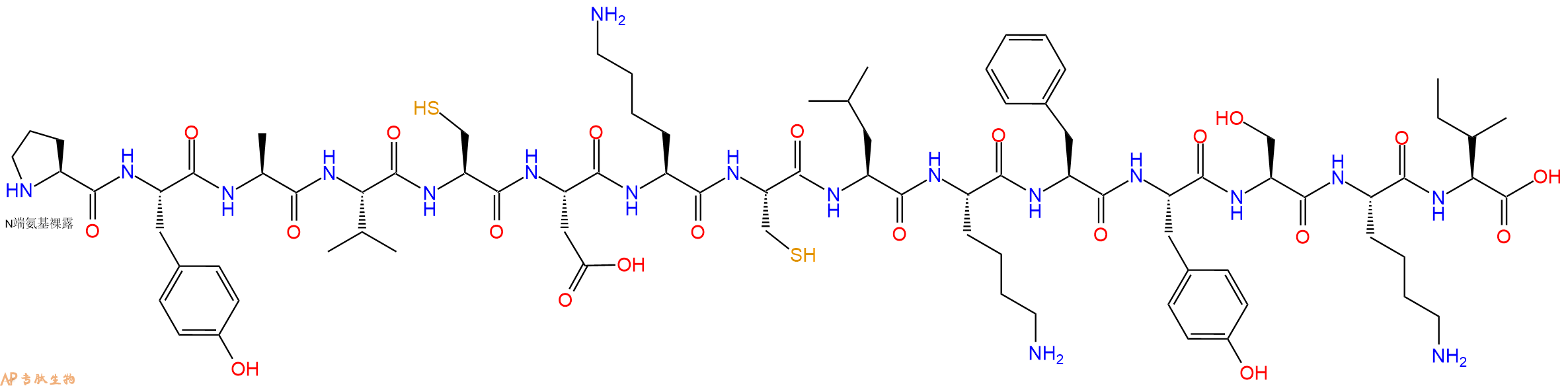 专肽生物产品H2N-Pro-Tyr-Ala-Val-Cys-Asp-Lys-Cys-Leu-Lys-Phe-Tyr-Ser-Lys-Ile-OH