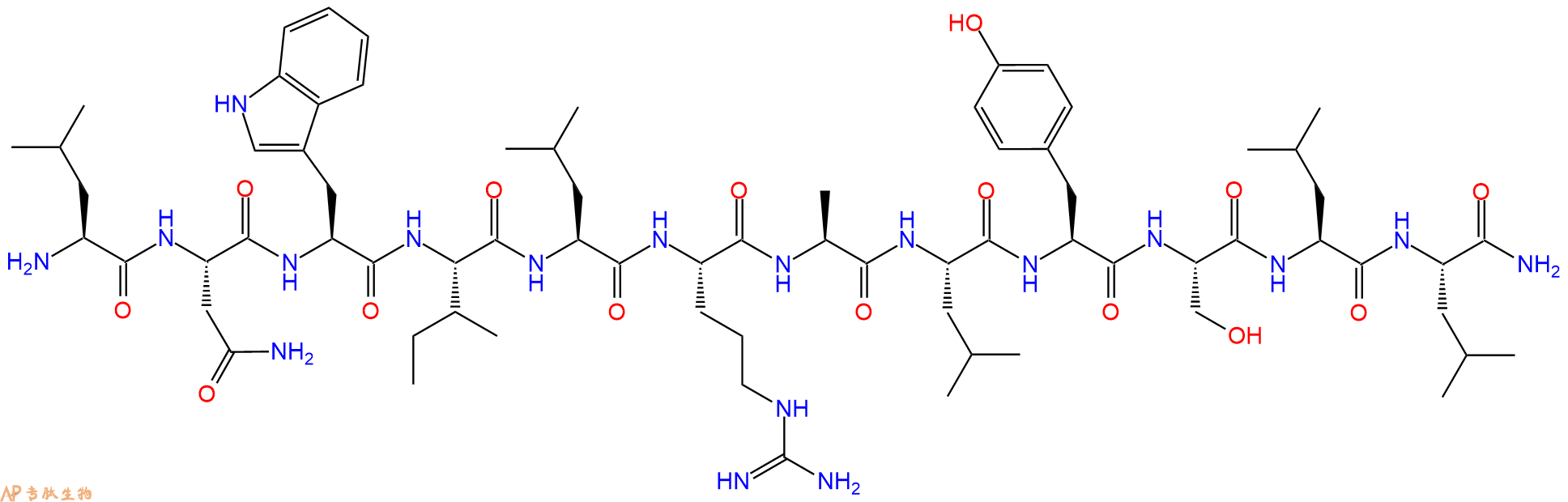 专肽生物产品H2N-Leu-Asn-Trp-Ile-Leu-Arg-Ala-Leu-Tyr-Ser-Leu-Leu-CONH2
