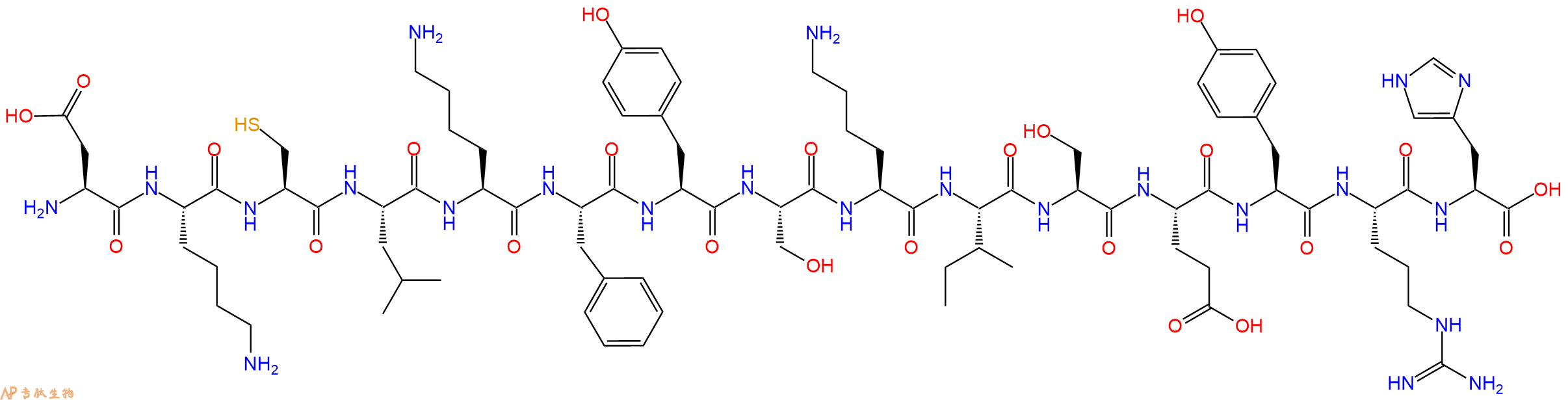 专肽生物产品H2N-Asp-Lys-Cys-Leu-Lys-Phe-Tyr-Ser-Lys-Ile-Ser-Glu-Tyr-Arg-His-OH