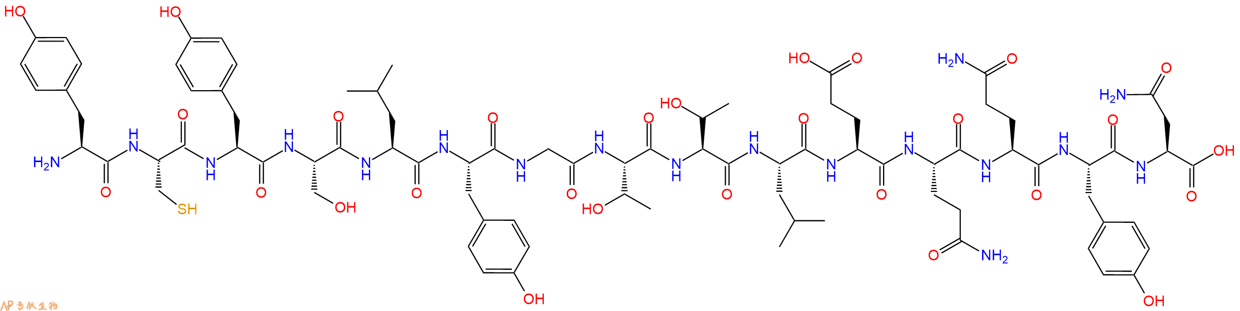 专肽生物产品H2N-Tyr-Cys-Tyr-Ser-Leu-Tyr-Gly-Thr-Thr-Leu-Glu-Gln-Gln-Tyr-Asn-OH