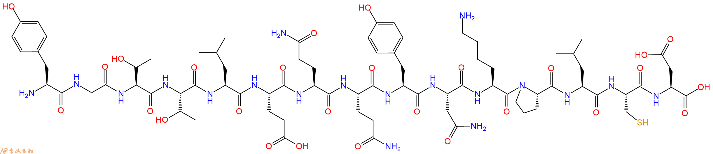 专肽生物产品H2N-Tyr-Gly-Thr-Thr-Leu-Glu-Gln-Gln-Tyr-Asn-Lys-Pro-Leu-Cys-Asp-OH