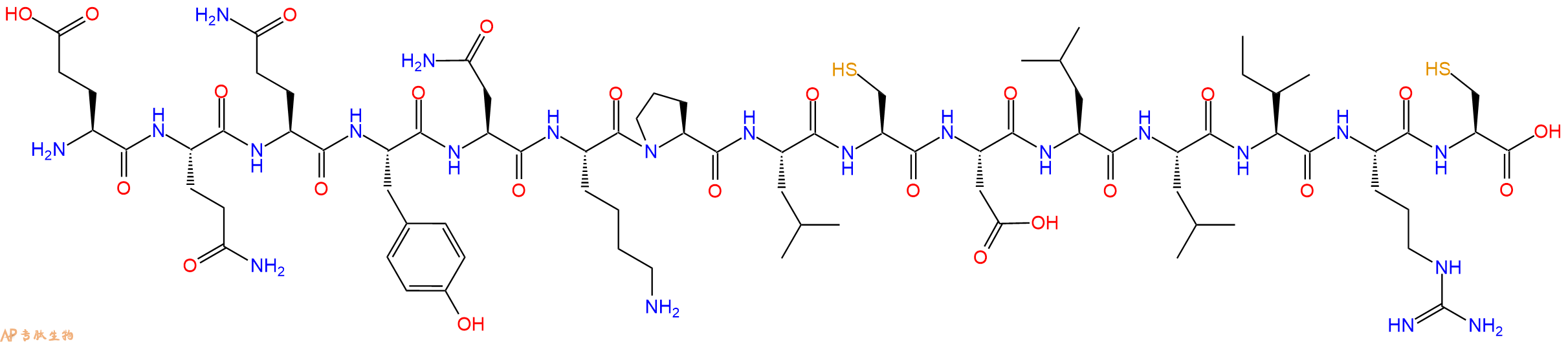 专肽生物产品H2N-Glu-Gln-Gln-Tyr-Asn-Lys-Pro-Leu-Cys-Asp-Leu-Leu-Ile-Arg-Cys-OH