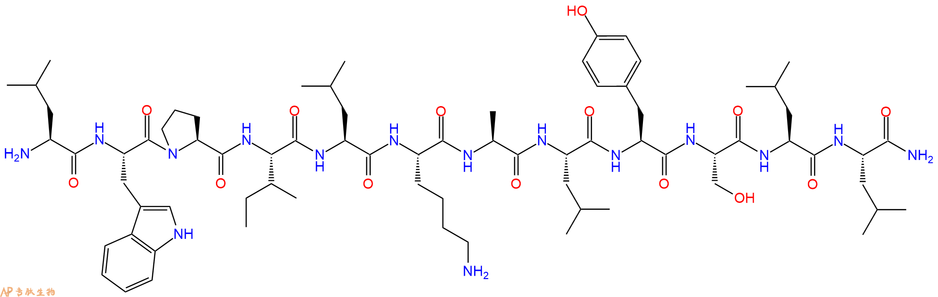 专肽生物产品H2N-Leu-Trp-Pro-Ile-Leu-Lys-Ala-Leu-Tyr-Ser-Leu-Leu-CONH2