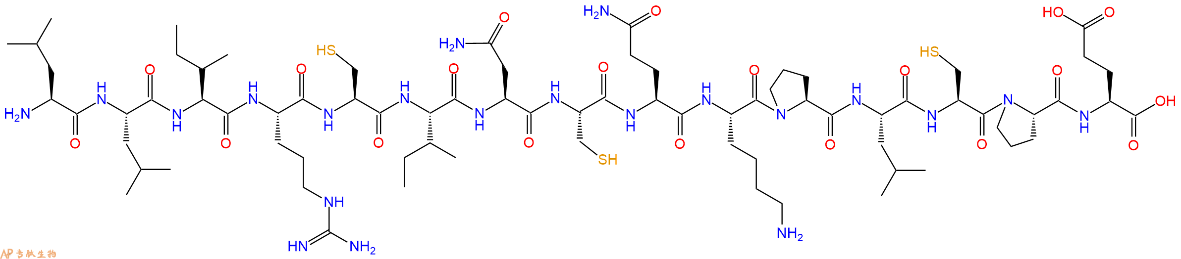 专肽生物产品H2N-Leu-Leu-Ile-Arg-Cys-Ile-Asn-Cys-Gln-Lys-Pro-Leu-Cys-Pro-Glu-OH