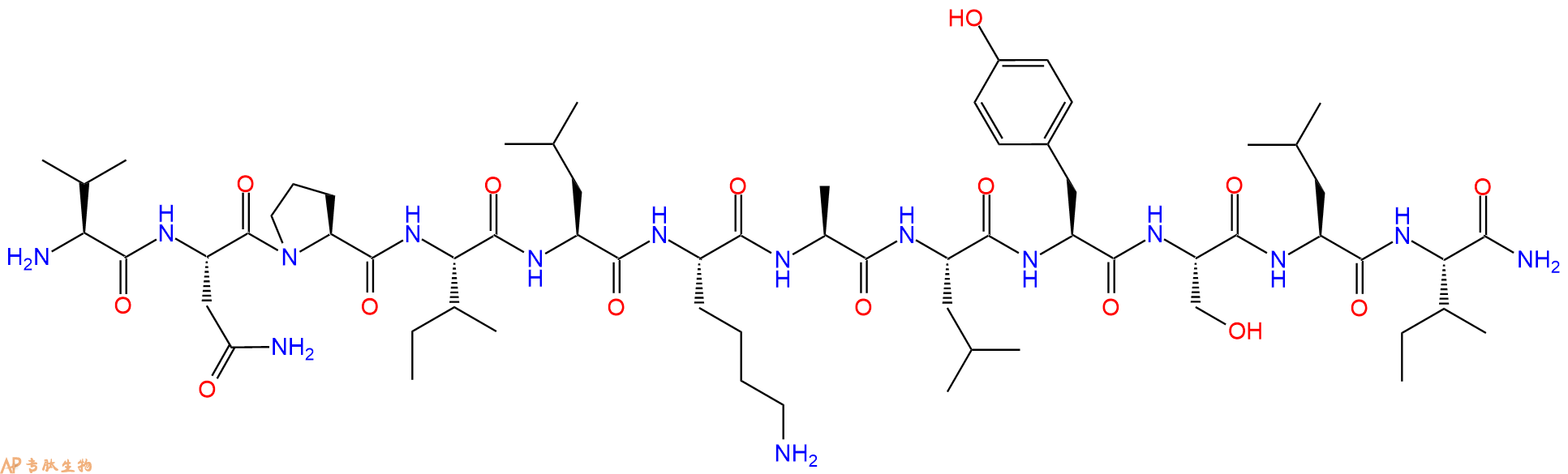 专肽生物产品H2N-Val-Asn-Pro-Ile-Leu-Lys-Ala-Leu-Tyr-Ser-Leu-Ile-CONH2