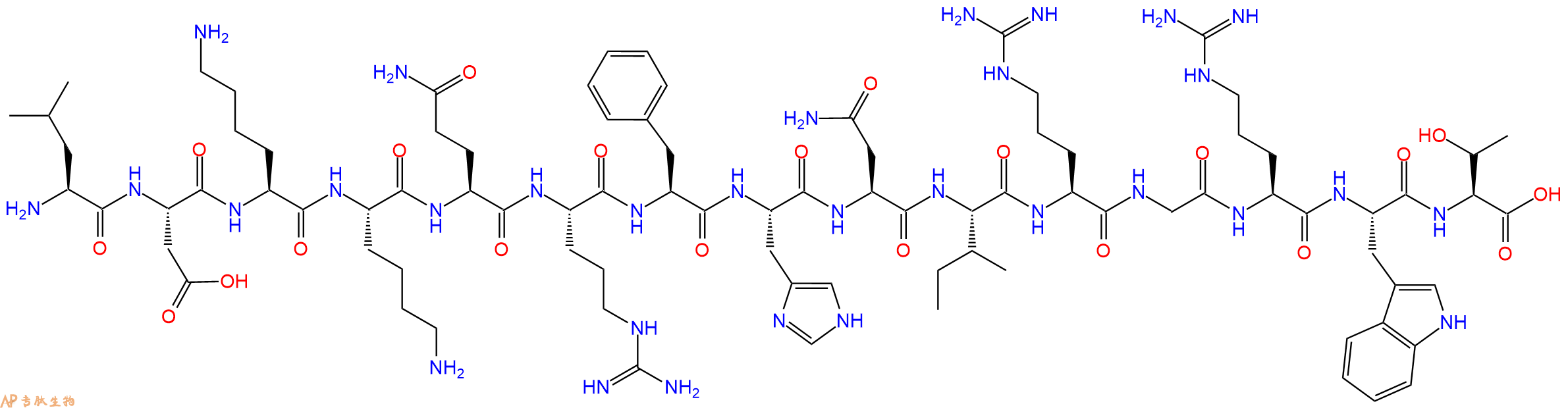专肽生物产品H2N-Leu-Asp-Lys-Lys-Gln-Arg-Phe-His-Asn-Ile-Arg-Gly-Arg-Trp-Thr-OH