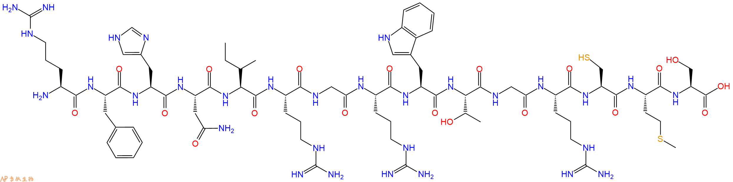 专肽生物产品H2N-Arg-Phe-His-Asn-Ile-Arg-Gly-Arg-Trp-Thr-Gly-Arg-Cys-Met-Ser-OH