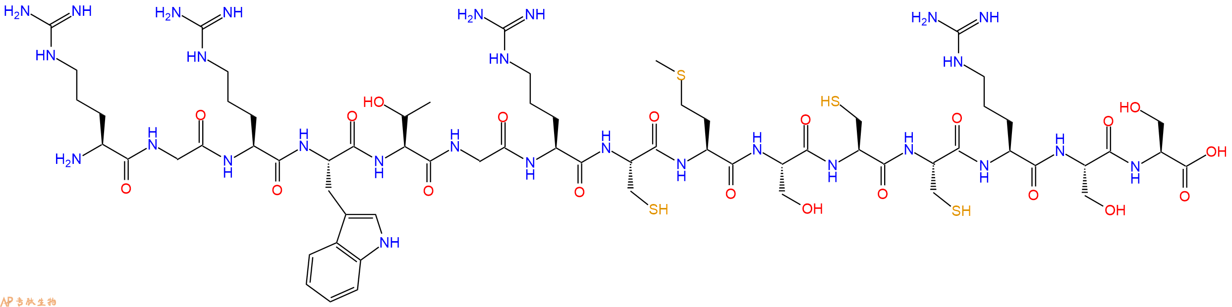 专肽生物产品H2N-Arg-Gly-Arg-Trp-Thr-Gly-Arg-Cys-Met-Ser-Cys-Cys-Arg-Ser-Ser-OH