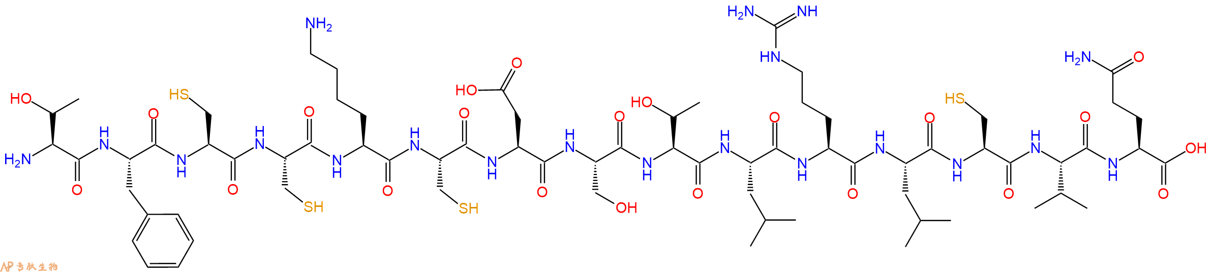 专肽生物产品H2N-Thr-Phe-Cys-Cys-Lys-Cys-Asp-Ser-Thr-Leu-Arg-Leu-Cys-Val-Gln-OH