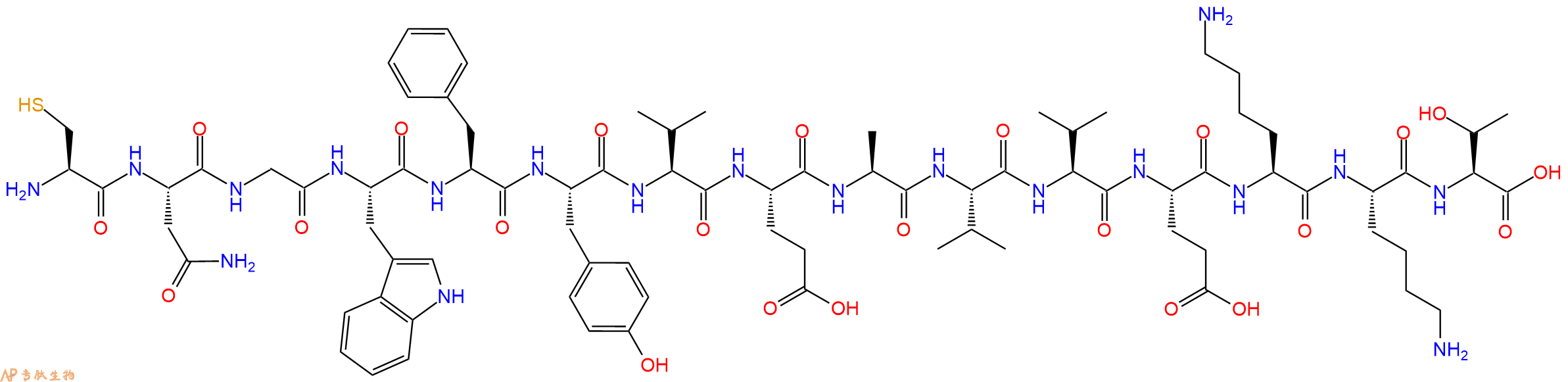 专肽生物产品H2N-Cys-Asn-Gly-Trp-Phe-Tyr-Val-Glu-Ala-Val-Val-Glu-Lys-Lys-Thr-OH
