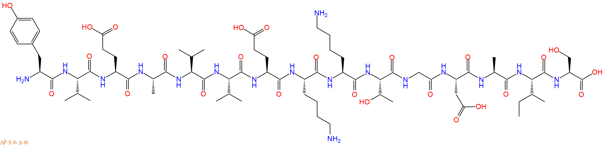 专肽生物产品H2N-Tyr-Val-Glu-Ala-Val-Val-Glu-Lys-Lys-Thr-Gly-Asp-Ala-Ile-Ser-OH
