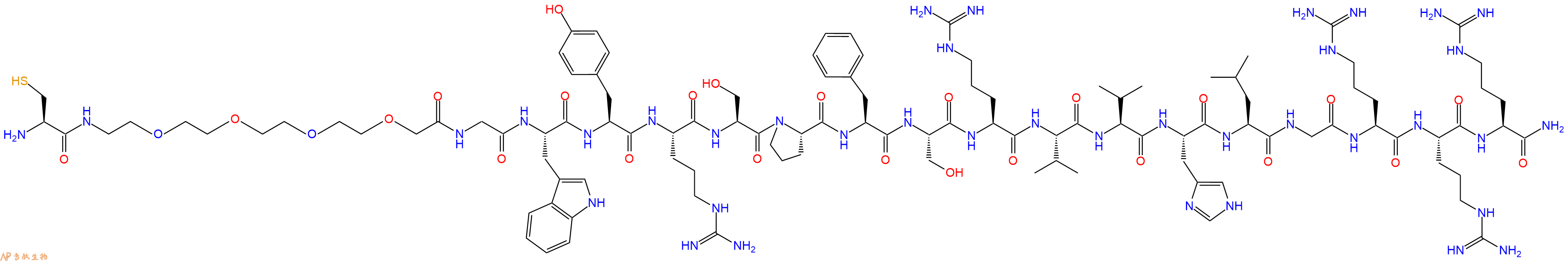专肽生物产品Cys-PEG4-Gly-Trp-Tyr-Arg-Ser-Pro-Phe-Ser-Arg-Val-Val-His-Leu-Gly-Arg-Arg-Arg-CONH2