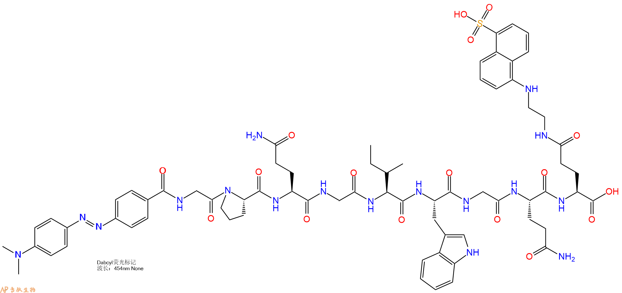专肽生物产品DABCYL-Gly-Pro-Gln-Gly-Ile-Trp-Gly-Gln-Glu(Edans)-OH