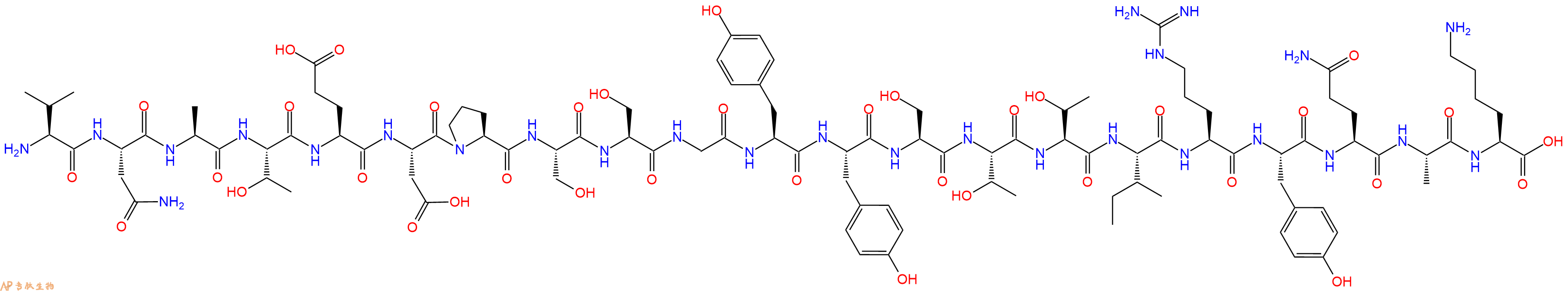 专肽生物产品H2N-Val-Asn-Ala-Thr-Glu-Asp-Pro-Ser-Ser-Gly-Tyr-Tyr-Ser-Thr-Thr-Ile-Arg-Tyr-Gln-Ala-Lys-OH