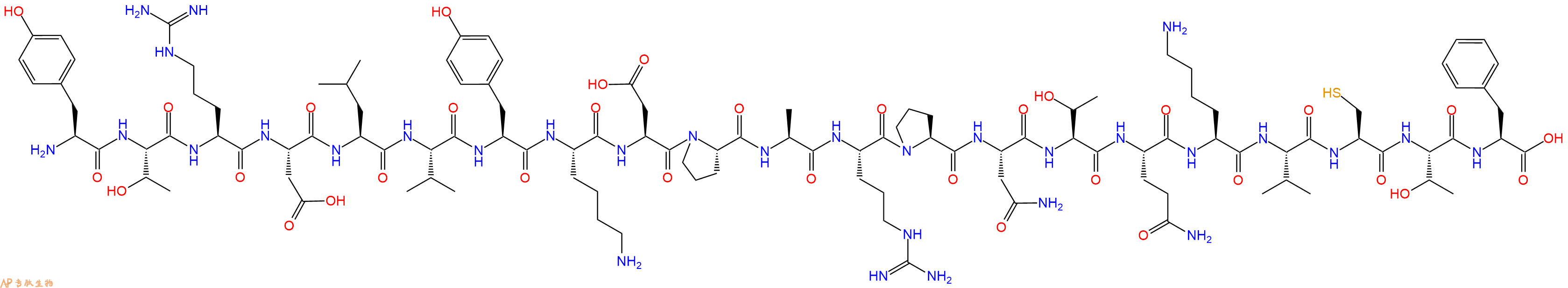专肽生物产品H2N-Tyr-Thr-Arg-Asp-Leu-Val-Tyr-Lys-Asp-Pro-Ala-Arg-Pro-Asn-Thr-Gln-Lys-Val-Cys-Thr-Phe-OH