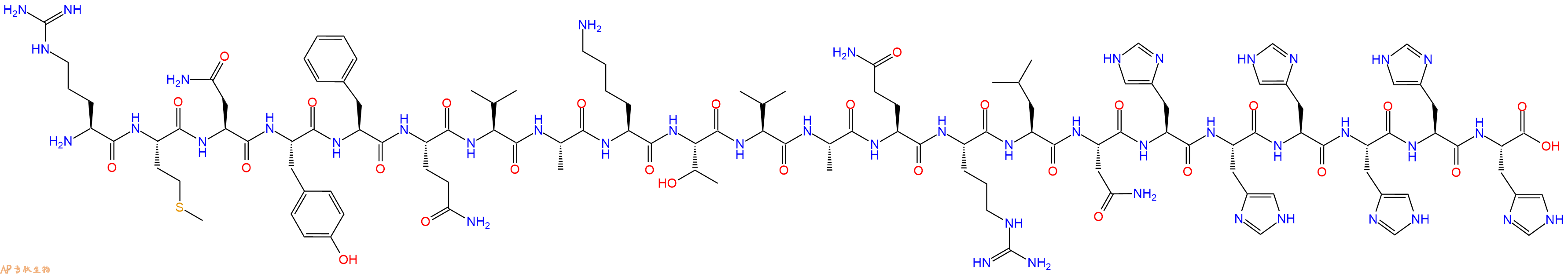 专肽生物产品H2N-Arg-Met-Asn-Tyr-Phe-Gln-Val-Ala-Lys-Thr-Val-Ala-Gln-Arg-Leu-Asn-His-His-His-His-His-His-OH